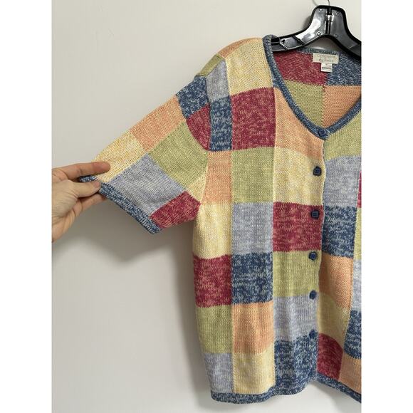 Christopher & Banks Size Medium Patchwork Sweater Cardigan Cottage Vintage - Picture 2 of 9